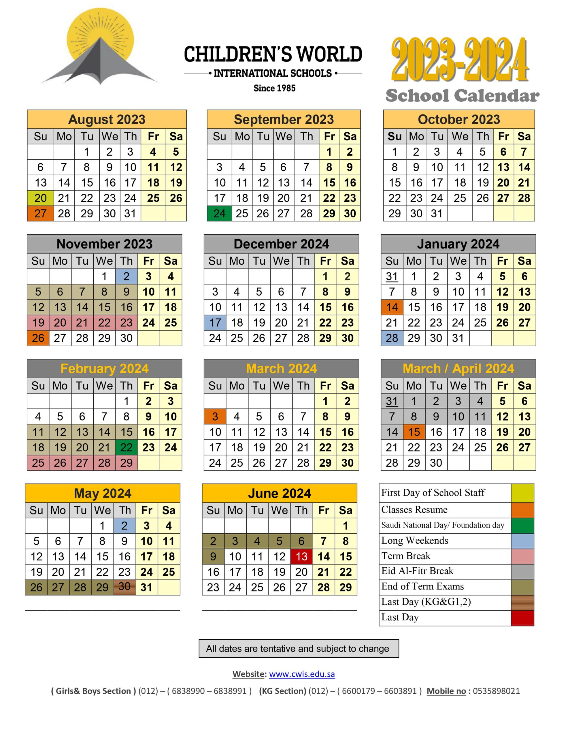 Academic Calendar Children world International School